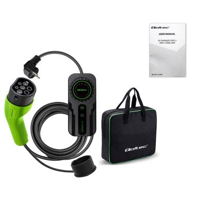 18. Qoltec Mobiles Ladegerät für Elektroautos (EV) mit 2-in-1-Ladegerät Typ 2 SCHUKO 3,5 kW 230 V LCD Tragbare Wandbox 5 m