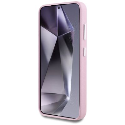 5. Karl Lagerfeld Saffiano Vollumwickelte MagSafe-Hülle mit länglichem Metalllogo für Samsung Galaxy S25+ - Rosa