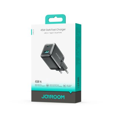 7. Joyroom JR-TG8 GaN 45W USB-C + USB-A Wandladegerät – Schwarz