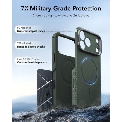 3. ESR Cyber ​​Tough Kickstand MagSafe Hülle für iPhone 18 Pro / 17 Pro – Grün