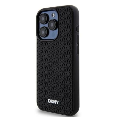 2. DKNY 3D Rubber Repeat Pattern Hülle für iPhone 15 Pro – Schwarz