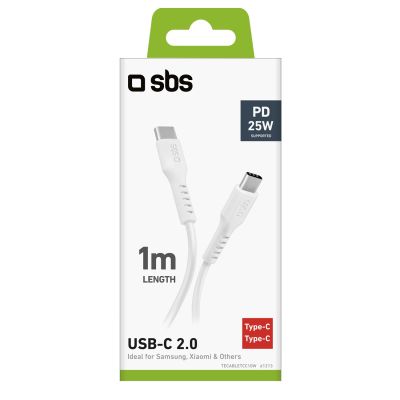 3. SBS TECABLETCC10W USB-C – USB-C- Power Delivery 25 W 1 m – Weiß