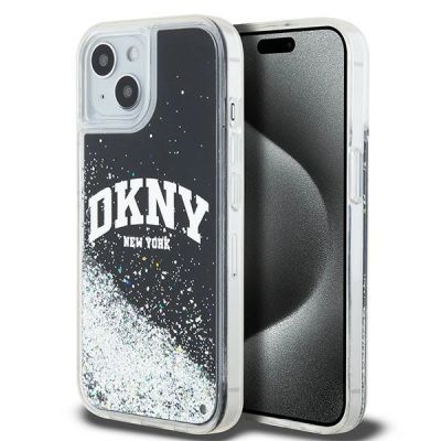 DKNY Liquid Glitter Big Logo iPhone 14/15/13 Hülle - Schwarz