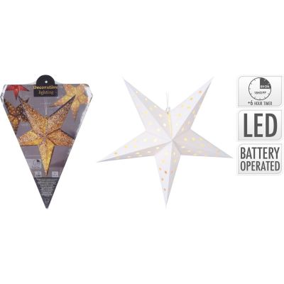 12. Dekorativer Papierstern mit LED-Beleuchtung, 60 cm, weiß, mit Timer