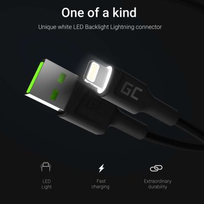 3. GREEN CELL KABGC05 KABEL GREEN CELL GC RAY USB - LIGHTNING 120CM, WEISSE LED, SCHNELLLADUNG