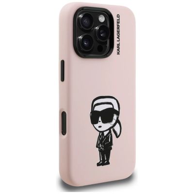 4. Karl Lagerfeld Silikon-MagSafe-Hülle mit Karl-Sketch-Motiv für iPhone 16 Pro – Pink