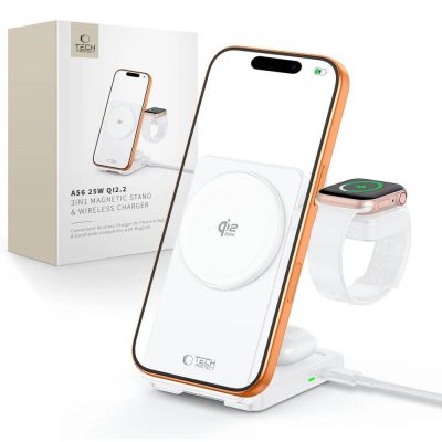 Tech-Protect A56 3-in-1 MagSafe 25W Qi2.2 Kabelloses Ladegerät + USB-C / USB-C Kabel 100cm - Weiß