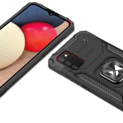 2. Wozinsky Ring Armor Tough Hybrid Case Cover + Magnethalterung für Samsung Galaxy A03s blau