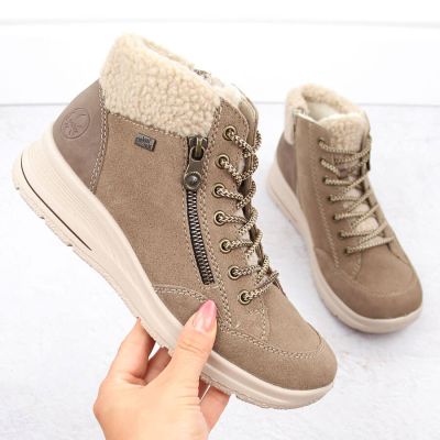 17. Beige Damen-Lederboots, wasserdicht – Rieker L7701-24