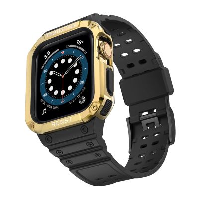 2. Schutzarmband für Apple Watch 38/40/41 mm Panzergehäuse-Armband - Schwarz, Gold