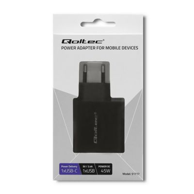 2. QOLTEC Wandladegerät 42 W | 5–20 V | 2,25–3 A | USB Typ C PD | USB | Schwarz