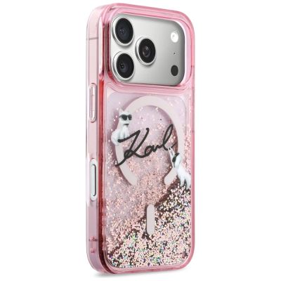 4. Karl Lagerfeld Flüssigglitzer-MagSafe-Hülle mit Karl-Schriftzug-Logo für iPhone 17 Pro – Pink