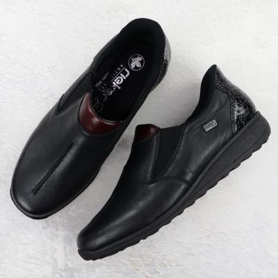 4. Damen-Lederschuhe mit Keilabsatz, schwarz, Rieker 47253-00