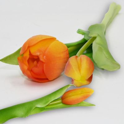 13. Strauß aus 7 orangefarbenen Tulpen, 31 cm, naturgetreue Frühlingsdekoration