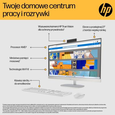 5. HP All-in-One 27-cr0204nw Ryzen 7 7730U 27,0" FHD IPS 300 Nits AG 16 GB DDR4 3200 SSD 512 Radeon Vega 8 LAN Kamera 1080p + IR Kein Betriebssystem Gehäuse Weiß 2 Jahre