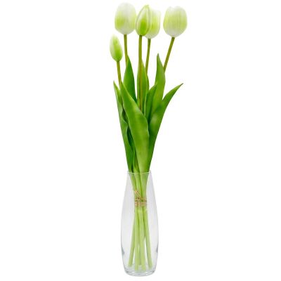 23. Strauß aus 5 weißen Tulpen, 39 cm, naturgetreue Frühlingsdekoration