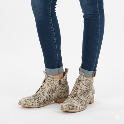 5. Damen-Ankle-Boots aus Schlangenleder mit Lochmuster, beige, Potocki SZ12091