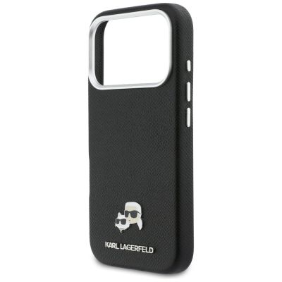 6. Karl Lagerfeld Karl & Choupette Head Pins Saffiano MagSafe Hülle für iPhone 17 Pro Max - Schwarz