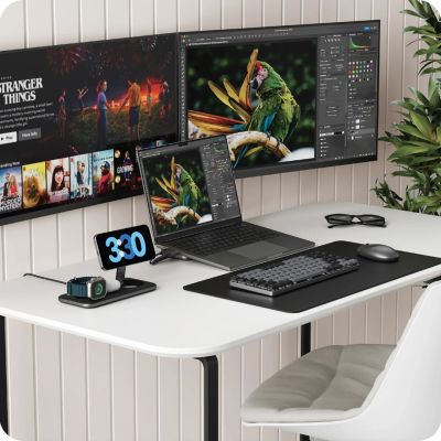 5. Satechi Qi2 Trio Wireless Charging Pad - magnetisches kabelloses Ladegerät für drei Geräte (AppleWatch 5W, AirPods 5W, Qi2 15W), 1 m Kabel, 45-W-Netzteil und austauschbare Stecker für Großbritannien und die EU im Lieferumfang enthalten (Space Grau)