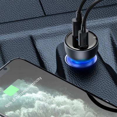 9. Baseus Particular 65W USB-A USB-C QC PPS Kfz-Ladegerät mit Digitalanzeige – Dunkelgrau