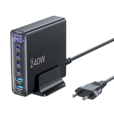 3. Tech-Protect DC240W-GaN Ladestation mit 6 Anschlüssen (4 x USB-C, 2 x USB-A), 240 W, QC3.0 – Schwarz
