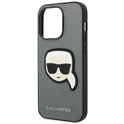 6. Karl Lagerfeld Saffiano Karl's Head Patch Case für iPhone 14 Pro - Silber