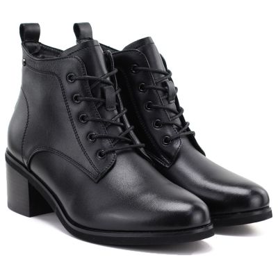 4. Schwarze, hochhackige Schnürstiefeletten aus Leder für Damen, Vinceza EN27-133107