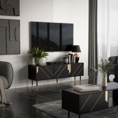 3. 3D-TV-Schrank MOUNTAIN 154x40x55 schwarz + gold