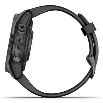8. Garmin Fenix 7S Pro 42 mm Saphirgrau Titan DLC Uhr mit schwarzem Armband