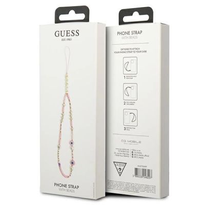 3. Guess, Anhänger GUSTSHPP Phone Strap pink/pink Beads Shell