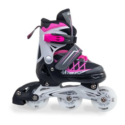 2. Rollschuhe - Rollschuhe - Eislaufen 4-in-1 ENERO PRO LED 26-29 Pink-Grau