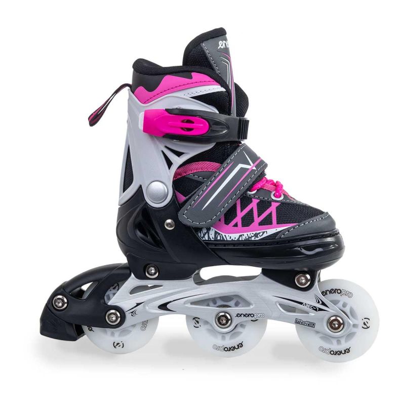 2. Rollschuhe - Rollschuhe - Eislaufen 4-in-1 ENERO PRO LED 26-29 Pink-Grau