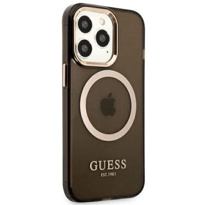 4. Guess Gold Outline Translucent MagSafe Hülle für iPhone 13 Pro Max – Schwarz