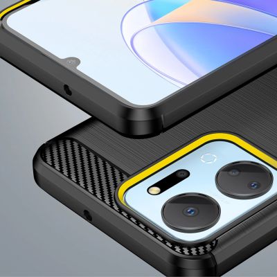 6. Carbon Case Hülle für Honor Play 40 Plus / Honor X7a flexible Silikon-Carbon-Hülle schwarz