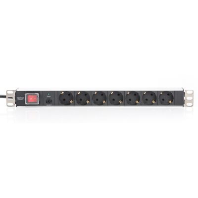 2. Digitus PDU 19" Rackmount-Steckdosenleiste, 7 Schuko-Steckdosen, 2,0 m, 1 Unischuko-Stecker, 16 A, Ein/Aus-Schalter, Überlastschutz, Aluminiumprofil