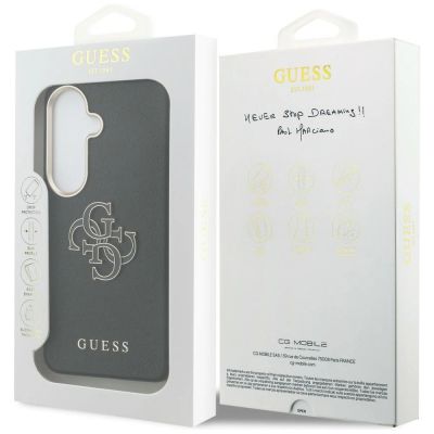 8. Guess Hülle mit genarbtem, großem 4G-Metalllogo für Samsung Galaxy S26 – Schwarz