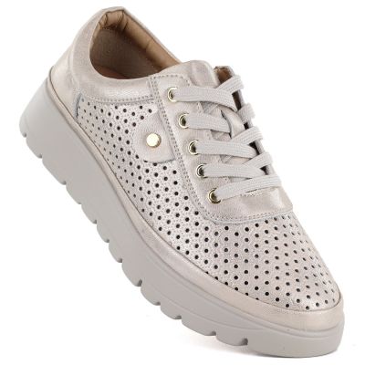 Damen-Lederschuhe mit durchbrochenem Muster, Gold, Vinceza 79629