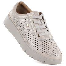 Damen-Lederschuhe mit durchbrochenem Muster, Gold, Vinceza 79629