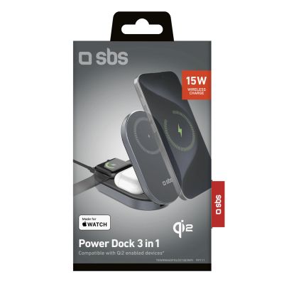2. SBS 3-in-1 Faltbare kabellose Ladestation QI2 MFI – Made for iPhone – Schwarz