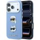Karl Lagerfeld Saffiano Hülle mit Karl & Choupette Köpfen Pins & Logo für iPhone 18 Pro / 17 Pro - hellblau