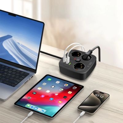 4. Tech-Protect PCS3X4 Steckdosenleiste, 3 Steckdosen, 2xUSB-A, 2xUSB-C 200 cm - schwarz