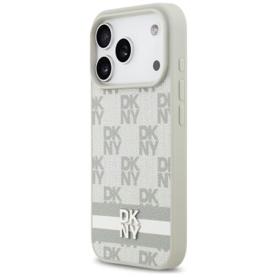 2. DKNY iPhone 17 Pro Hülle mit Karomuster und Streifen – Beige