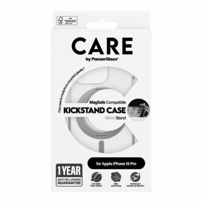 4. CARE by PanzerGlass Kickstand Case MagSafe für iPhone 15 Pro – Silber