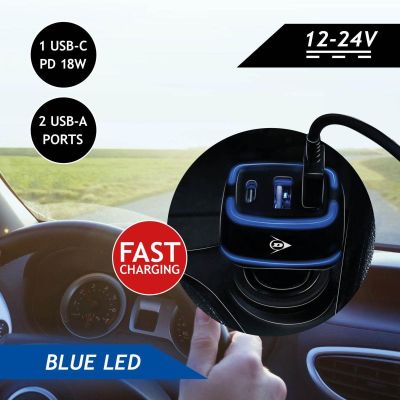 3. DUNLOP MULTI-KFZ-LADEGERÄT 2x USB A + USB C