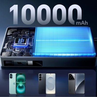 5. Joyroom JR-PR1 10000mAh 22,5W Powerbank mit integriertem einziehbarem USB-C-Kabel - Schwarz