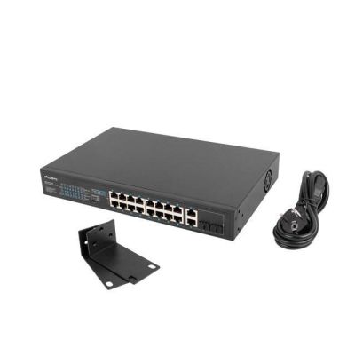 15. LANBERG Switch Rack 19" 16x 100MB PoE+/2x Combo Gigabit 250W Unmanaged RSFE-16P-2C-250