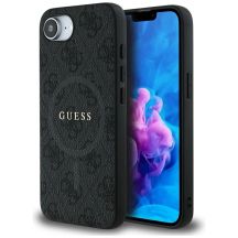 Guess PU Leder 4G Farbige Ringhülle mit MagSafe für iPhone 16e - Schwarz