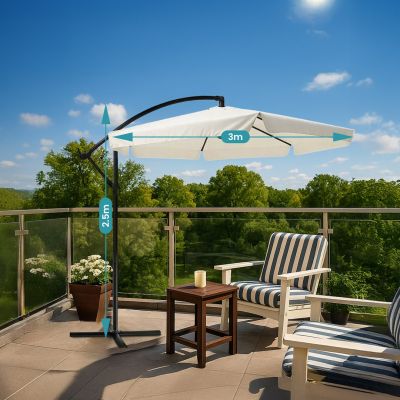 7. Extralink Black Forest Gartenschirm mit Seitenteilen, großer 3 m beiger Freiarmschirm für Terrasse und Garten mit sechseckiger Halterung, beige, schwarz