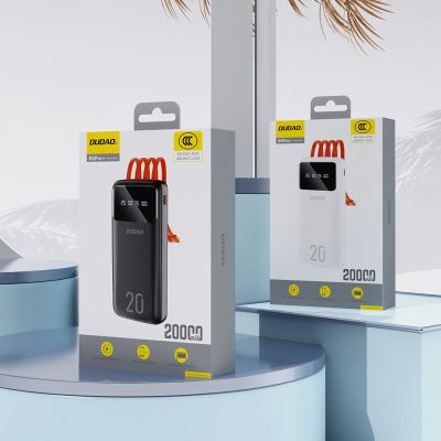 8. Dudao Powerbank mit hoher Kapazität und 4 integrierten Kabeln 20000mAh USB Typ C + Micro-USB + Lightning + USB-A (Eingang) - Schwarz (Dudao K6Pro+)