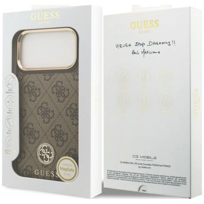 8. Guess 4G Strass Logo MagSafe Hülle für iPhone 18 Pro Max / 17 Pro Max – Braun